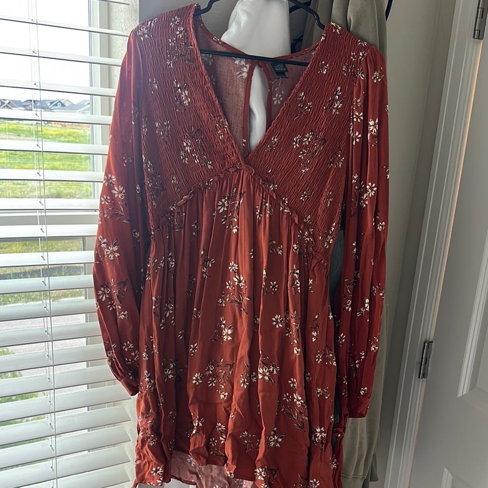 Floral Rust Long Sleeve Dress